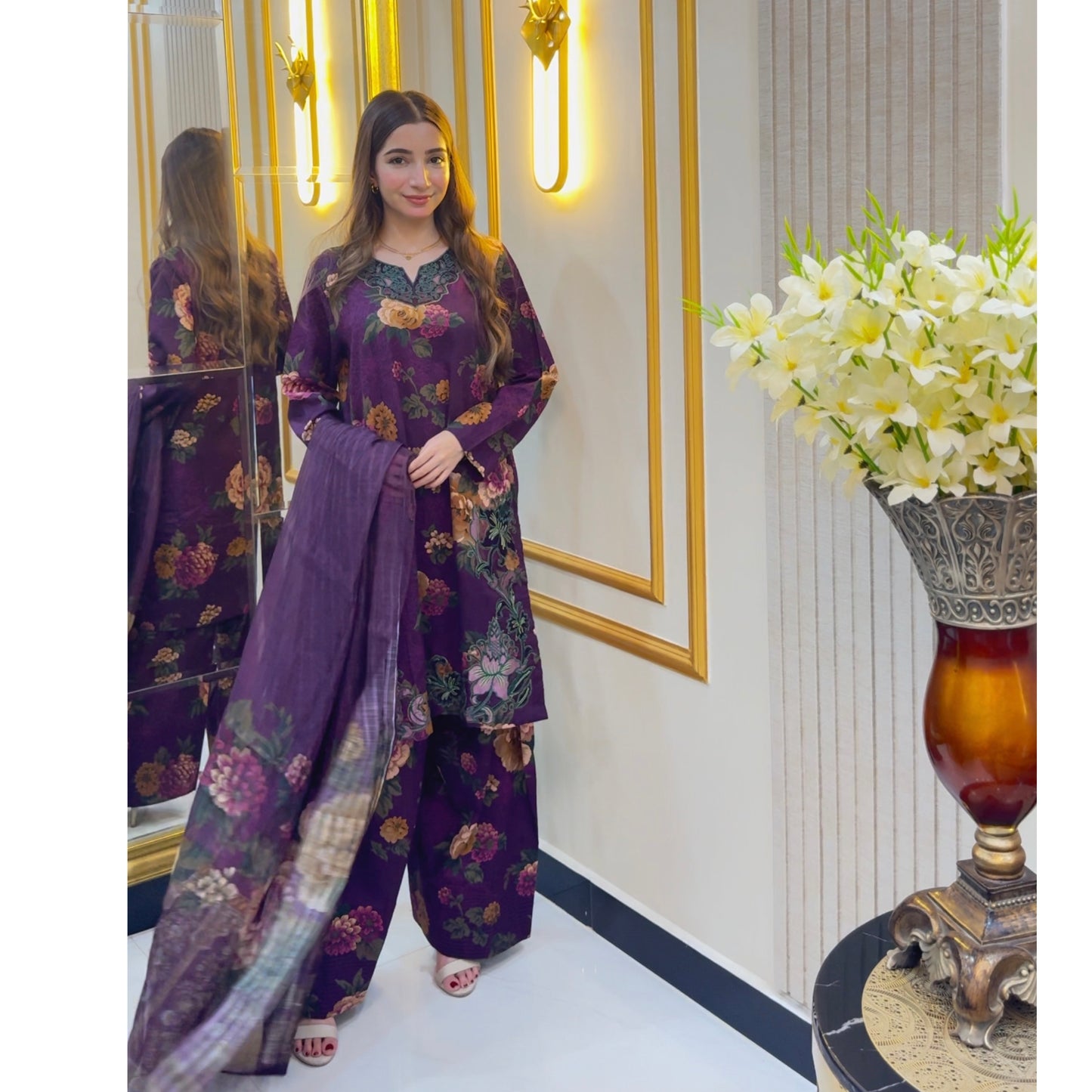 Embroidered Self Jacquard Cotton with trending farshi shalwar 3 Pc Pakistani Dress | Ready to wear | UMNAA