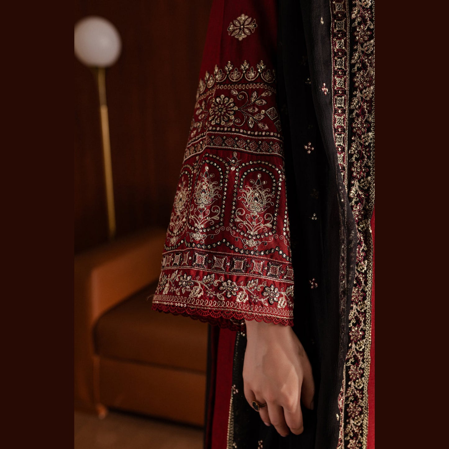 (Maroon) 3 Pc Embroidered Cambric Cotton Collection | Ready to Wear | UMNAA