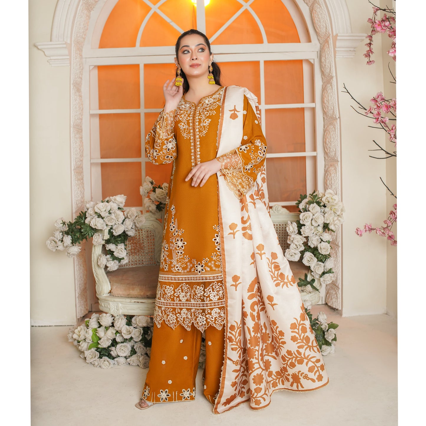 UA-83 Embroidered Cambric Cotton Ready to wear Dress | Umnaa