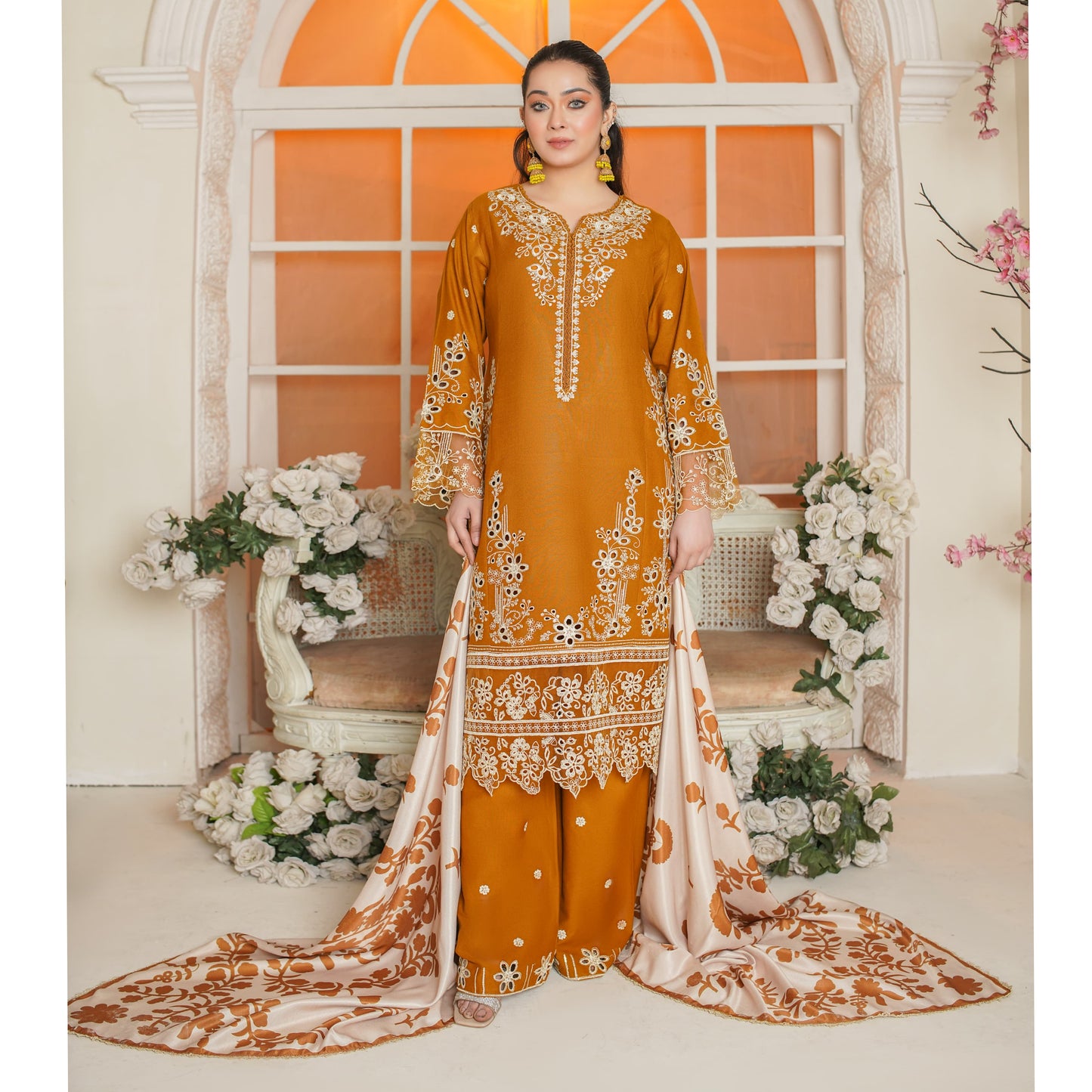 UA-83 Embroidered Cambric Cotton Ready to wear Dress | Umnaa