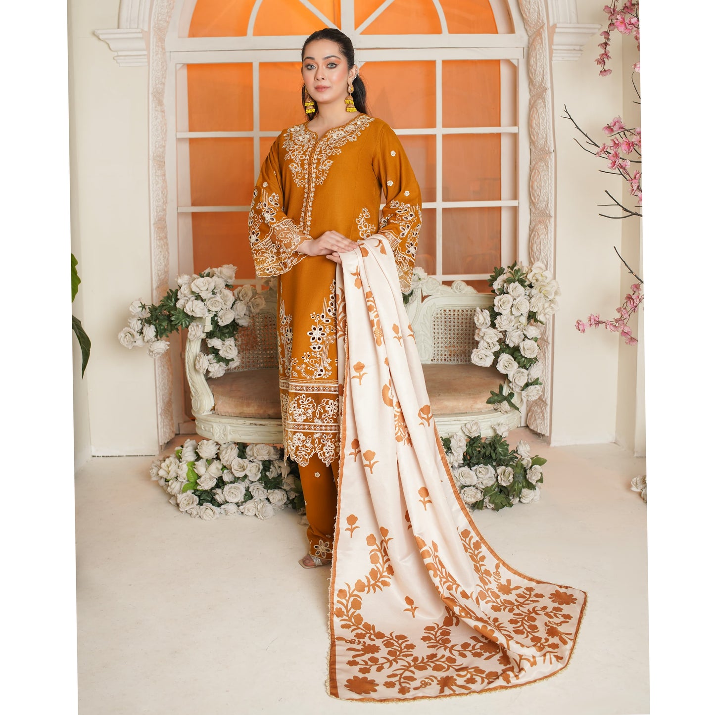 UA-83 Embroidered Cambric Cotton Ready to wear Dress | Umnaa