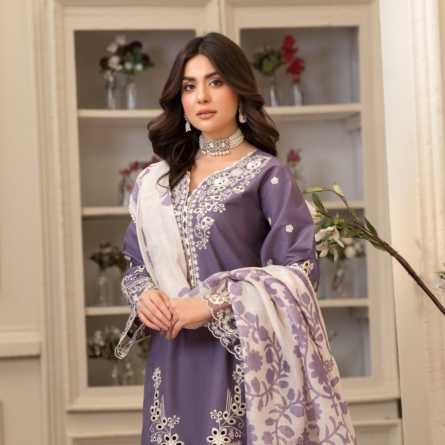 UA-83 Embroidered Cambric Cotton Ready to wear Dress | Umnaa