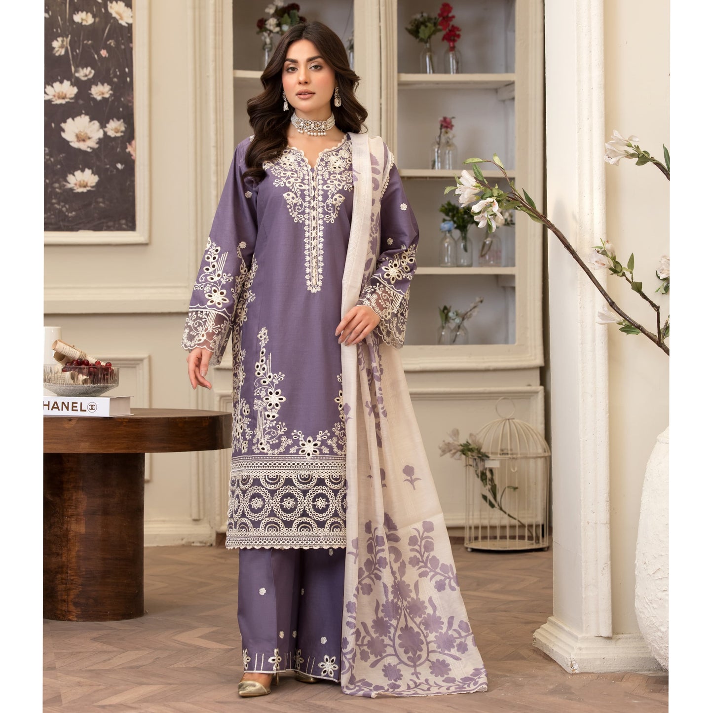 UA-83 Embroidered Cambric Cotton Ready to wear Dress | Umnaa