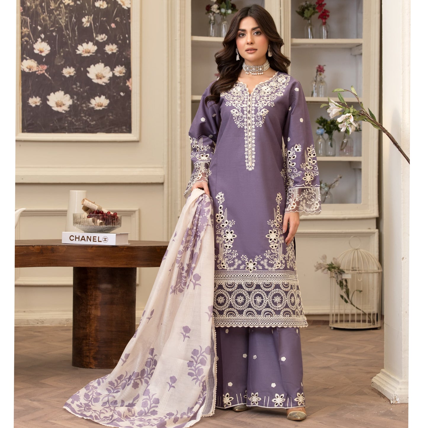 UA-83 Embroidered Cambric Cotton Ready to wear Dress | Umnaa