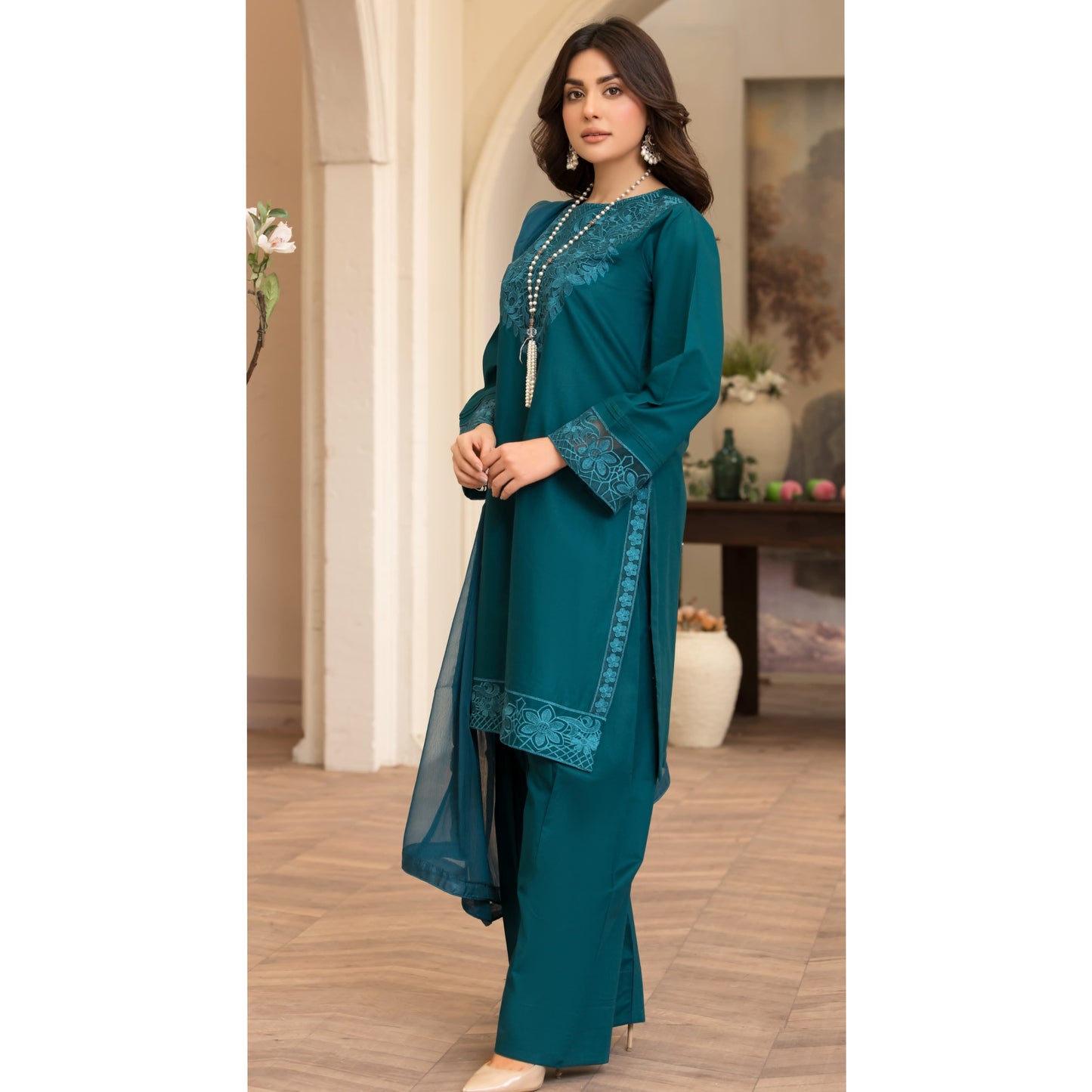 UA-85 (Zinc) Embroidered Cambric Cotton Farshi Shalwar Ready to wear Dress | Umnaa