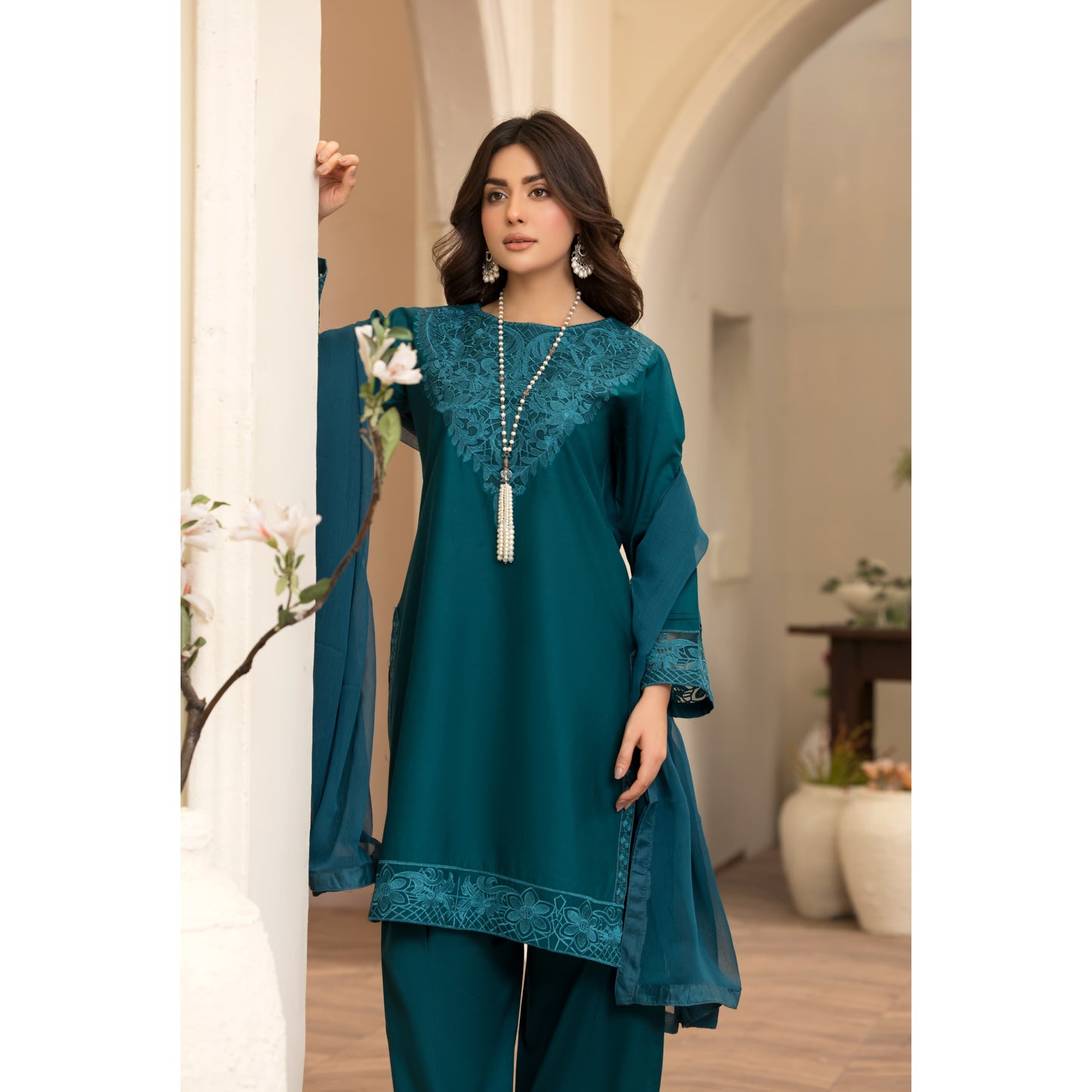 UA-85 (Zinc) Embroidered Cambric Cotton Farshi Shalwar Ready to wear Dress | Umnaa