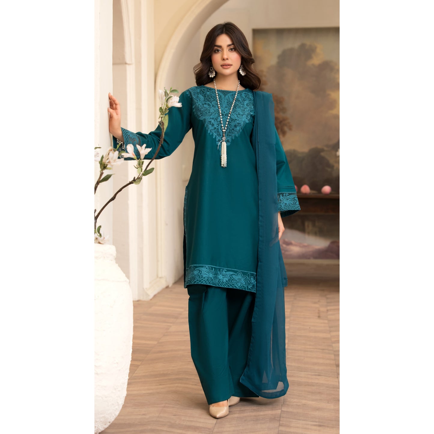 UA-85 (Zinc) Embroidered Cambric Cotton Farshi Shalwar Ready to wear Dress | Umnaa