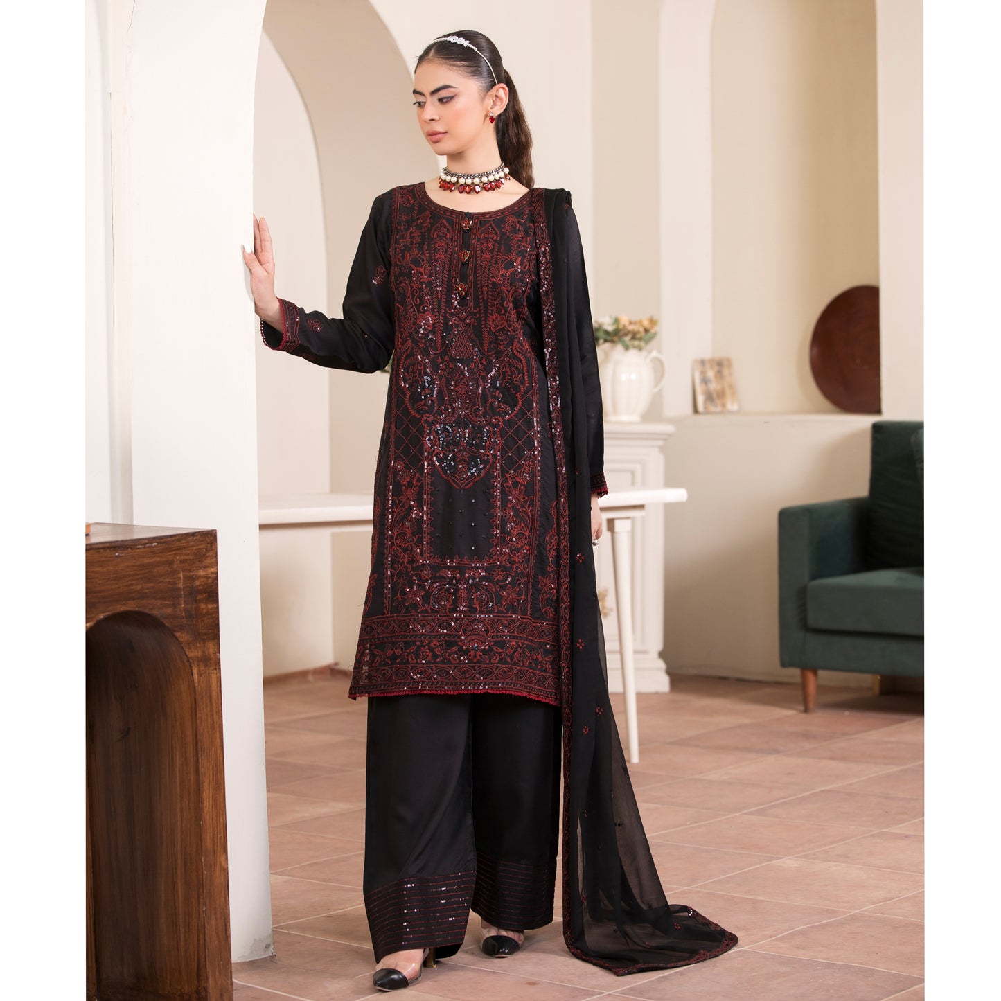 UA-91 Luxury Embroidered Farshi Shalwar Ready to Wear Collection | Umnaa