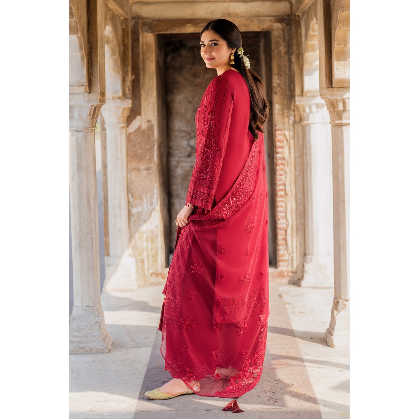 UA-102 IMROZIA inspired Luxury Embroidered Ready to Wear Dress by Umnaa