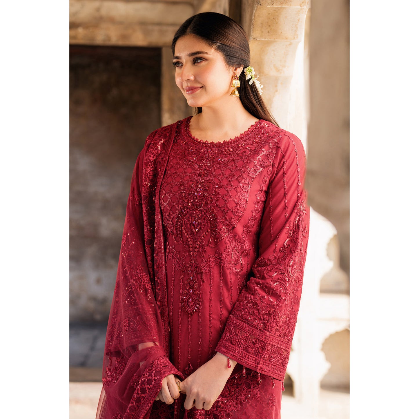 UA-102 IMROZIA inspired Luxury Embroidered Ready to Wear Dress by Umnaa
