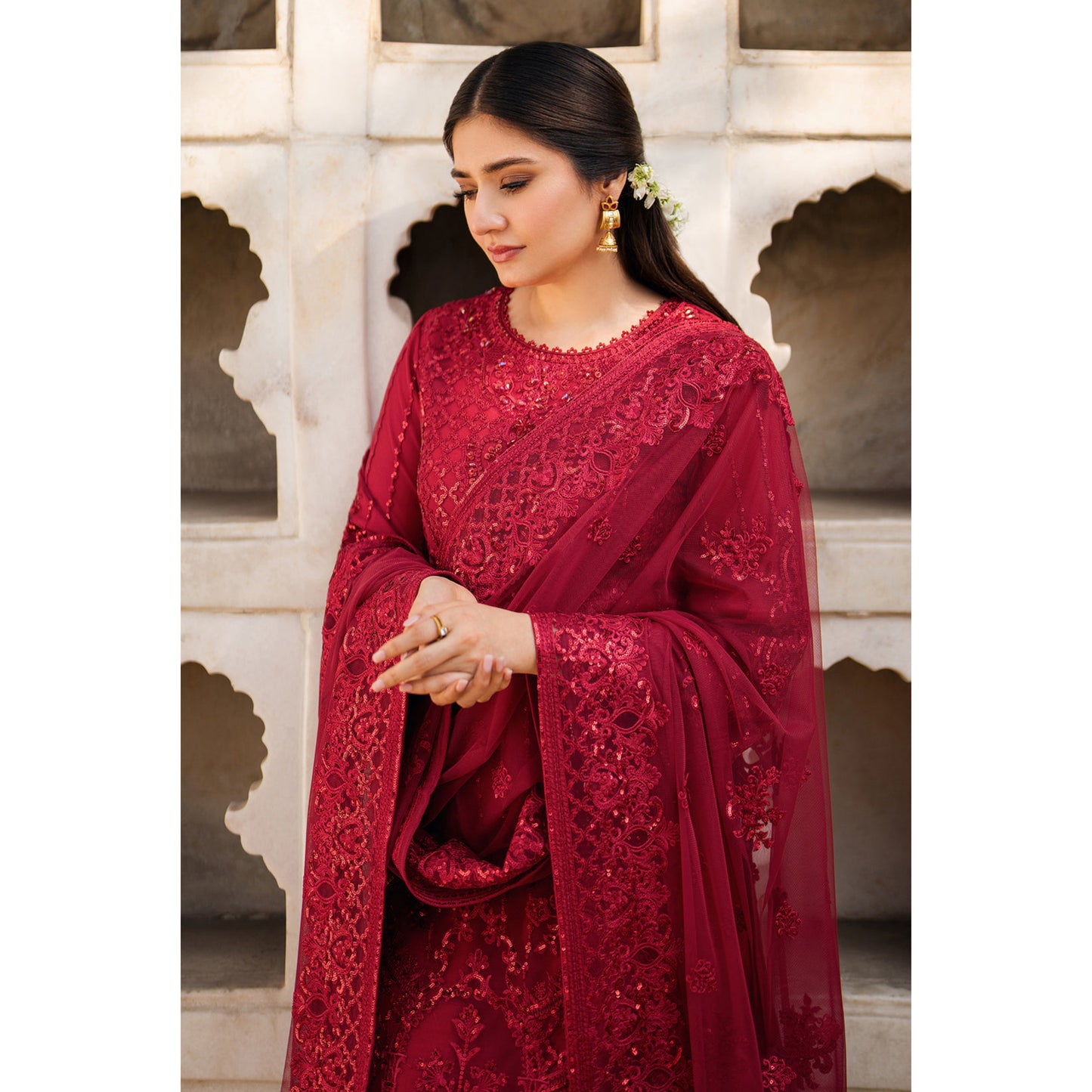 UA-102 IMROZIA inspired Luxury Embroidered Ready to Wear Dress by Umnaa