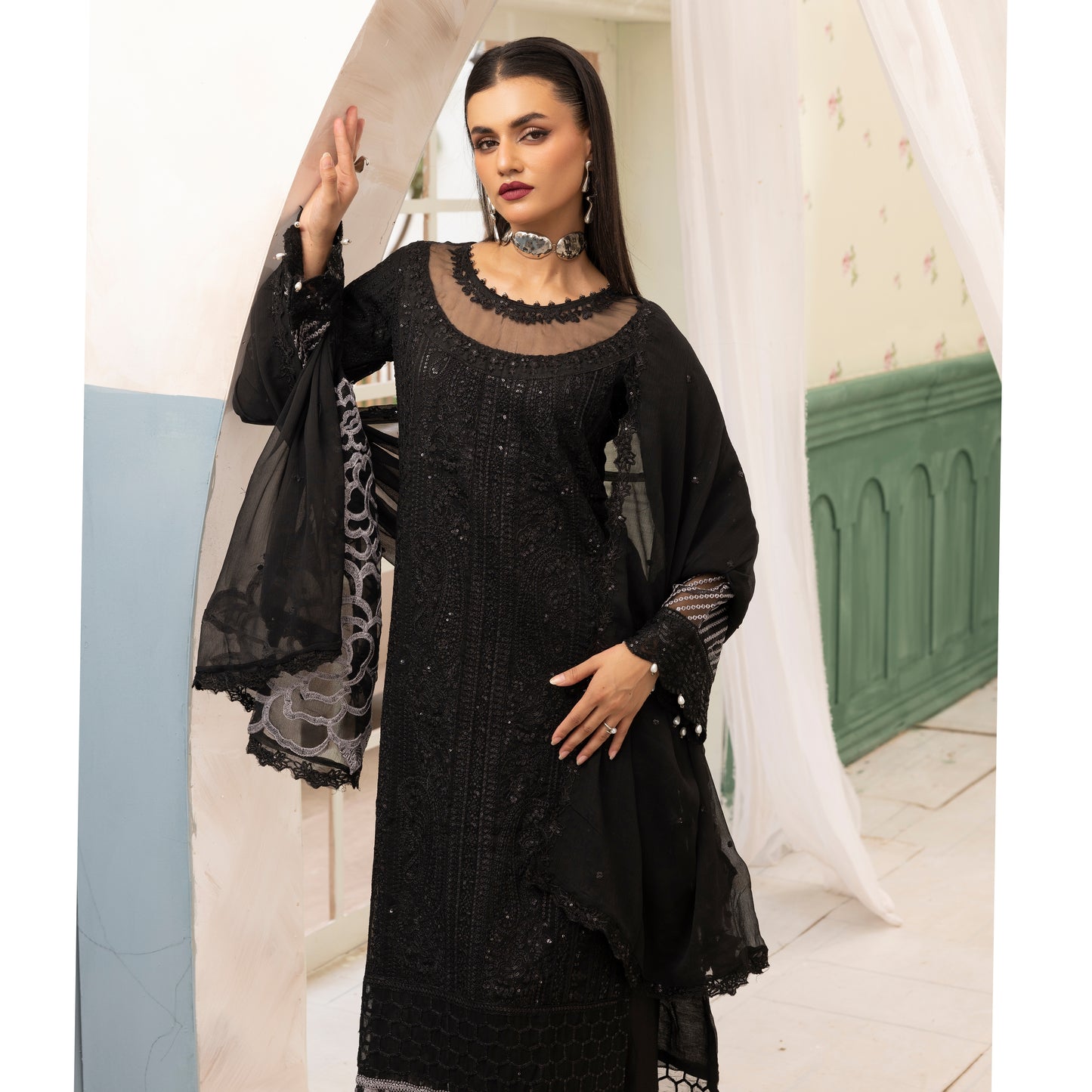 UMS-28 "Azure Lux by Simrans – 3-Piece AZURE Inspired Chiffon Dress Collection