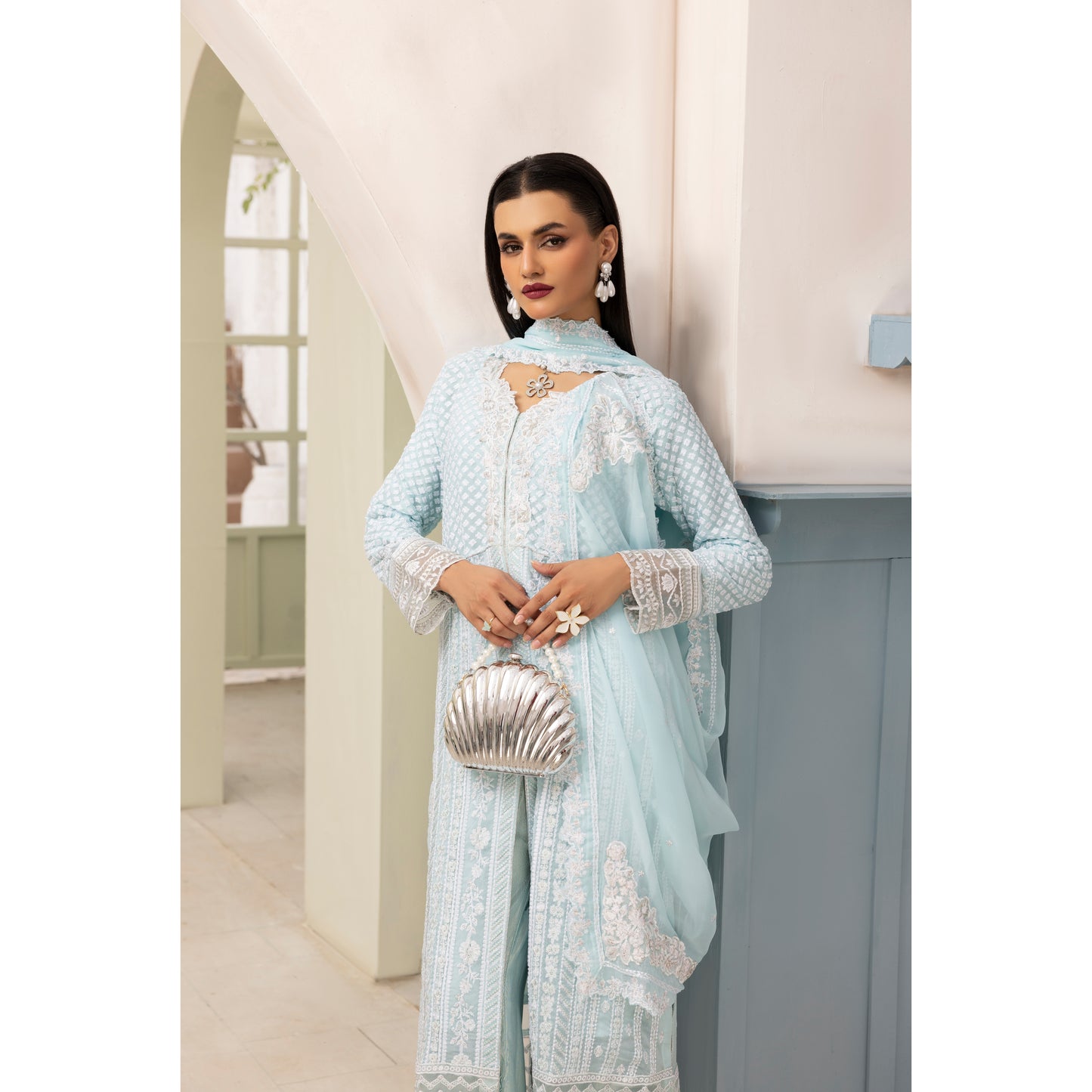 UMS-28 "Azure Lux by Simrans – 3-Piece AZURE Inspired Chiffon Dress Collection