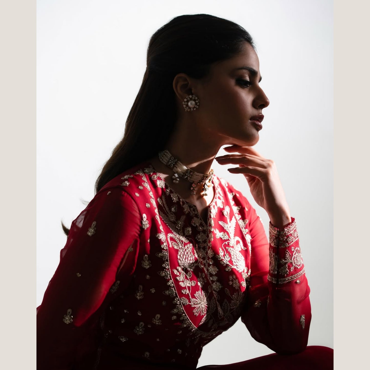 UA-105 Luxury Embroidered Chiffon Long Frock Dress by Umnaa