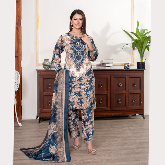 UA-121 Embroidered Printed 3 Pc Winter Collection by Umnaa