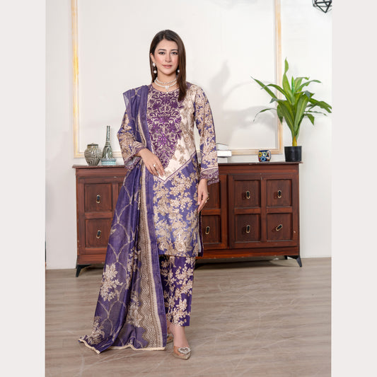 UA-121 Embroidered Printed 3 Pc Winter Collection by Umnaa