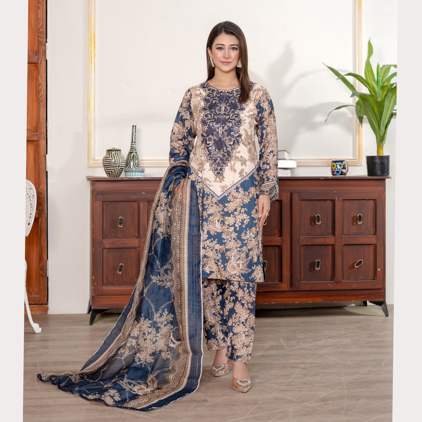 UA-121 Embroidered Printed 3 Pc Winter Collection by Umnaa