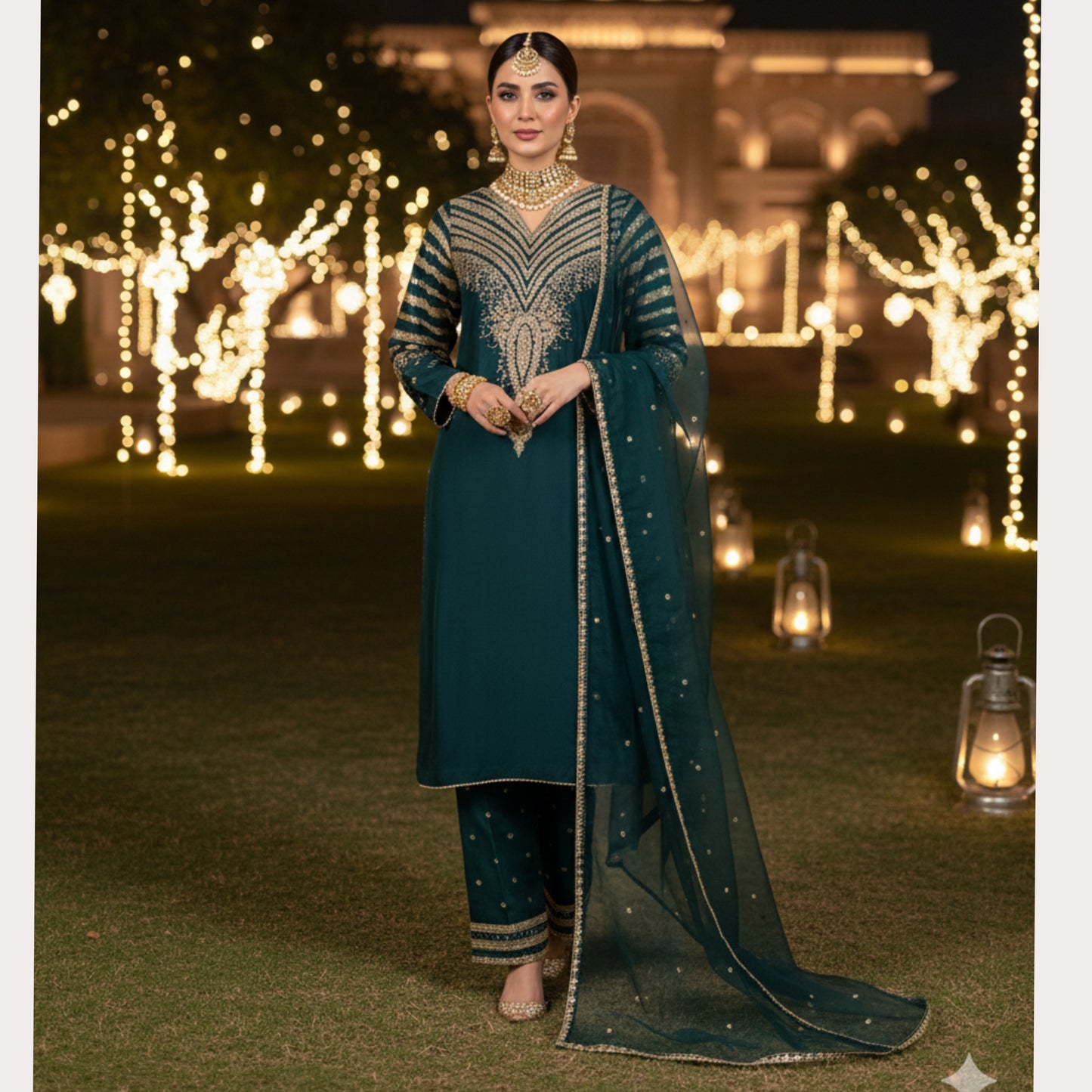 UA-122 Luxury Embroidered Viscose Linen 3 Pc Party Wear Collection
