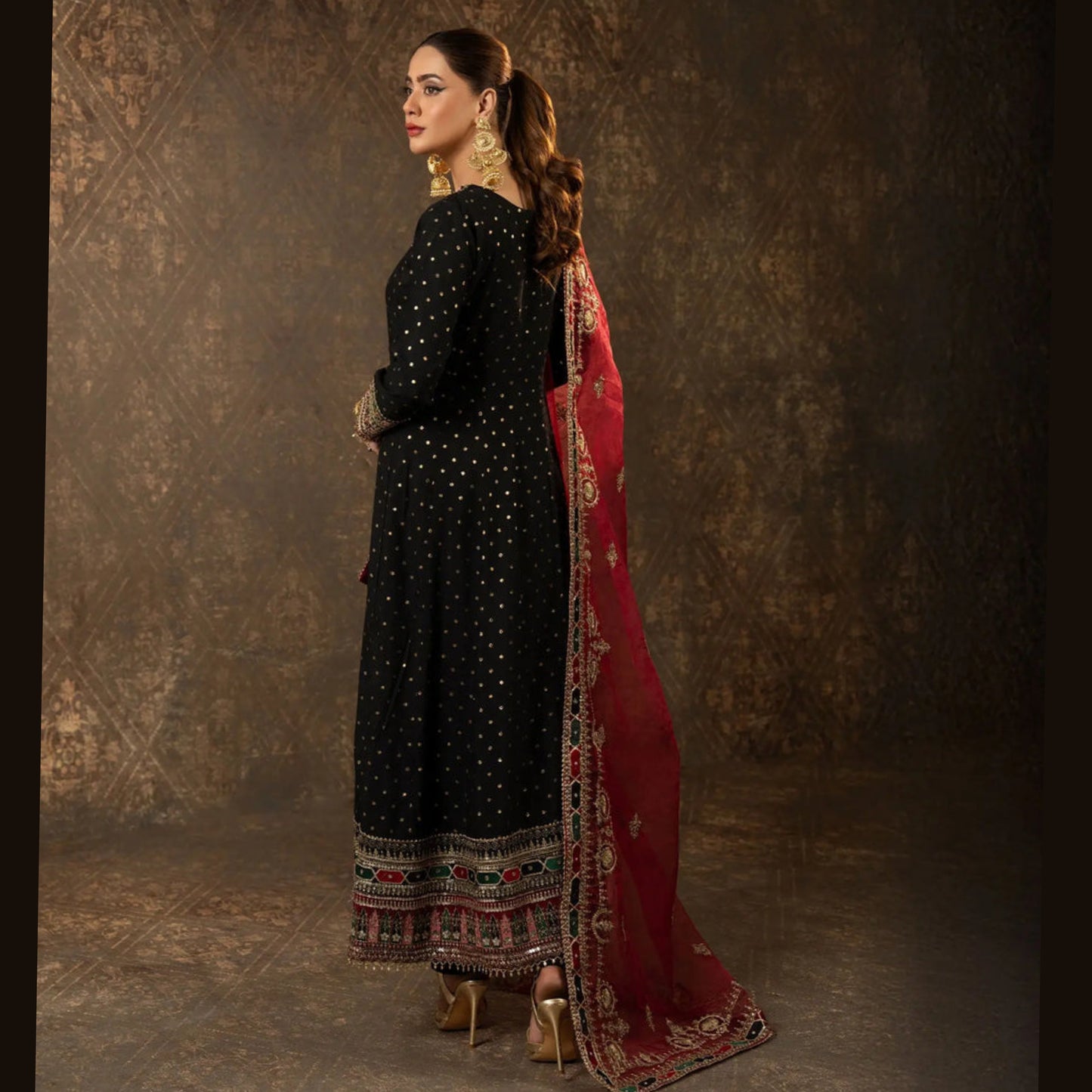 USP-04 Embroidered Frock with Organza Dupatta & Katan Trouser | Festive Wedding Wear by Sha Posh