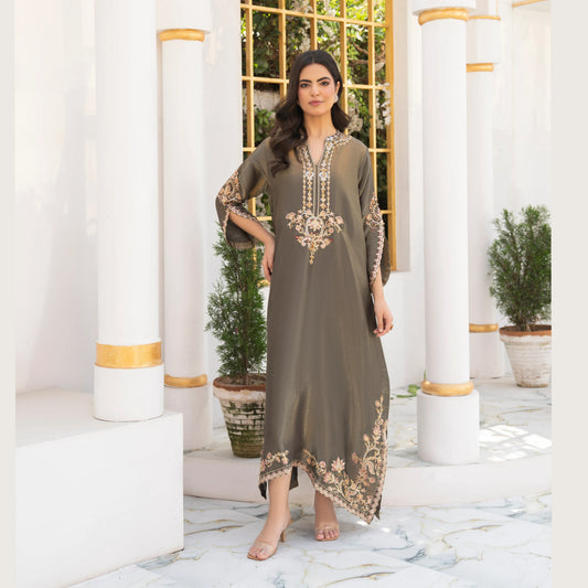 UA-188 Lava Silk Kaftan Dress Embroidered 1 Piece Festive Wear by Umnaa