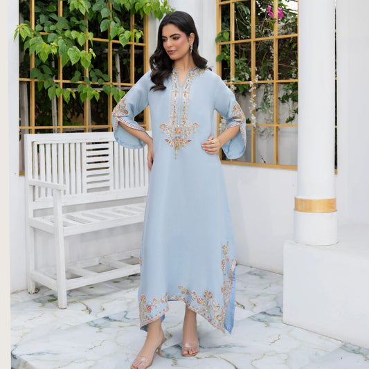 UA-188 Lava Silk Kaftan Dress Embroidered 1 Piece Festive Wear by Umnaa