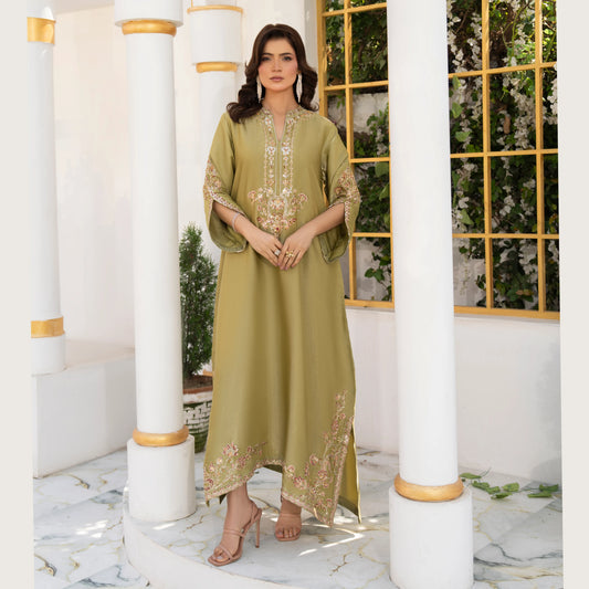UA-188 Lava Silk Kaftan Dress Embroidered 1 Piece Festive Wear by Umnaa