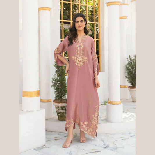 UA-188 Lava Silk Kaftan Dress Embroidered 1 Piece Festive Wear by Umnaa
