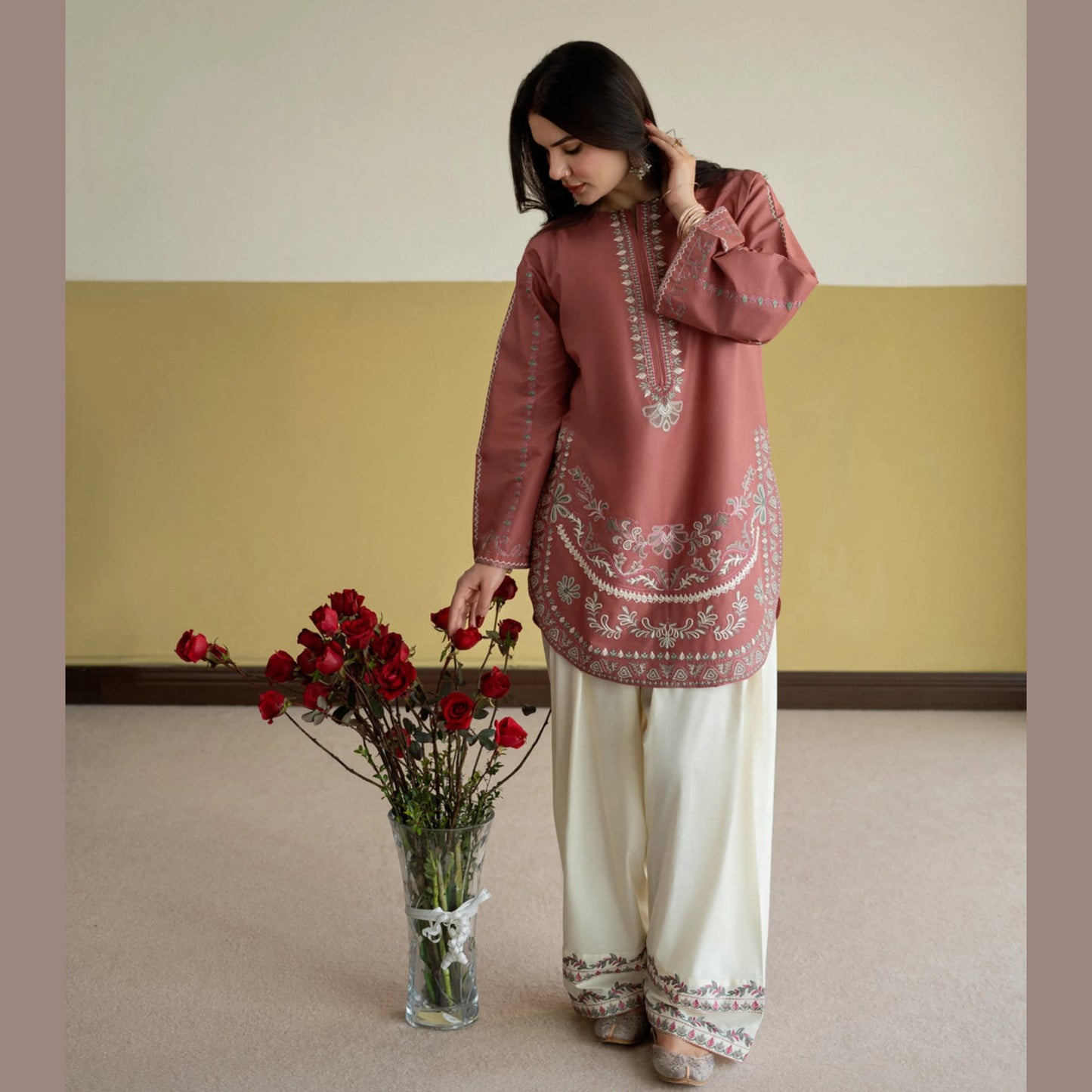 UA-251 Embroidered Cambric Cotton 2 Pc Co-Ord Set with Farshi Shalwar by Umnaa