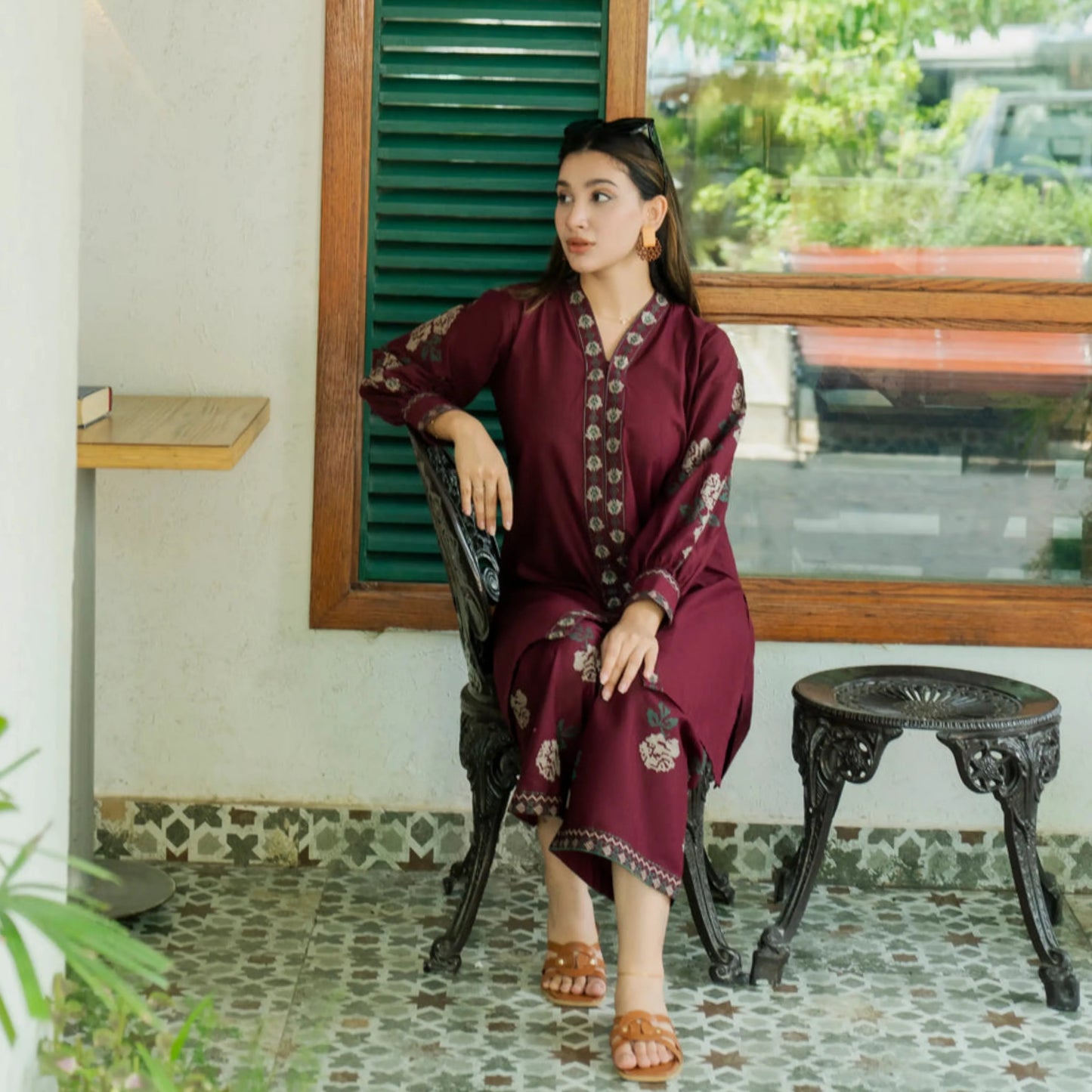 UA-252 Embroidered Cambric Cotton 2 Pc Co-Ord Set by Umnaa