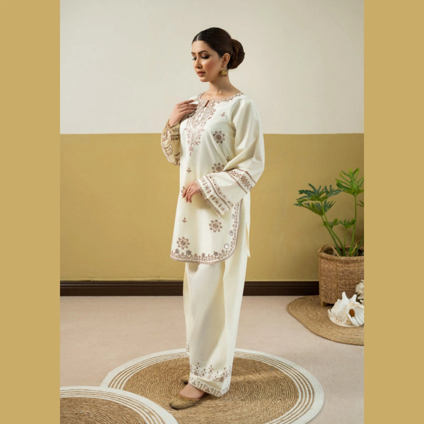 UA-260 Embroidered Cambric Cotton 2 Pc Co-Ord Set with Farshi Shalwar by Umnaa
