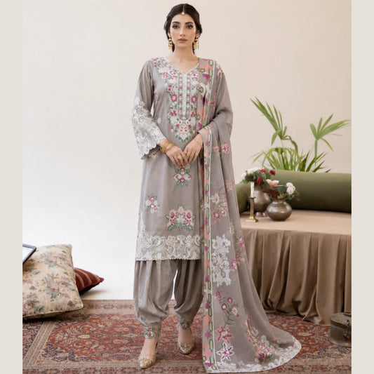 UA-268 Embroidered Cambric Cotton 3 Piece Collection by Umnaa