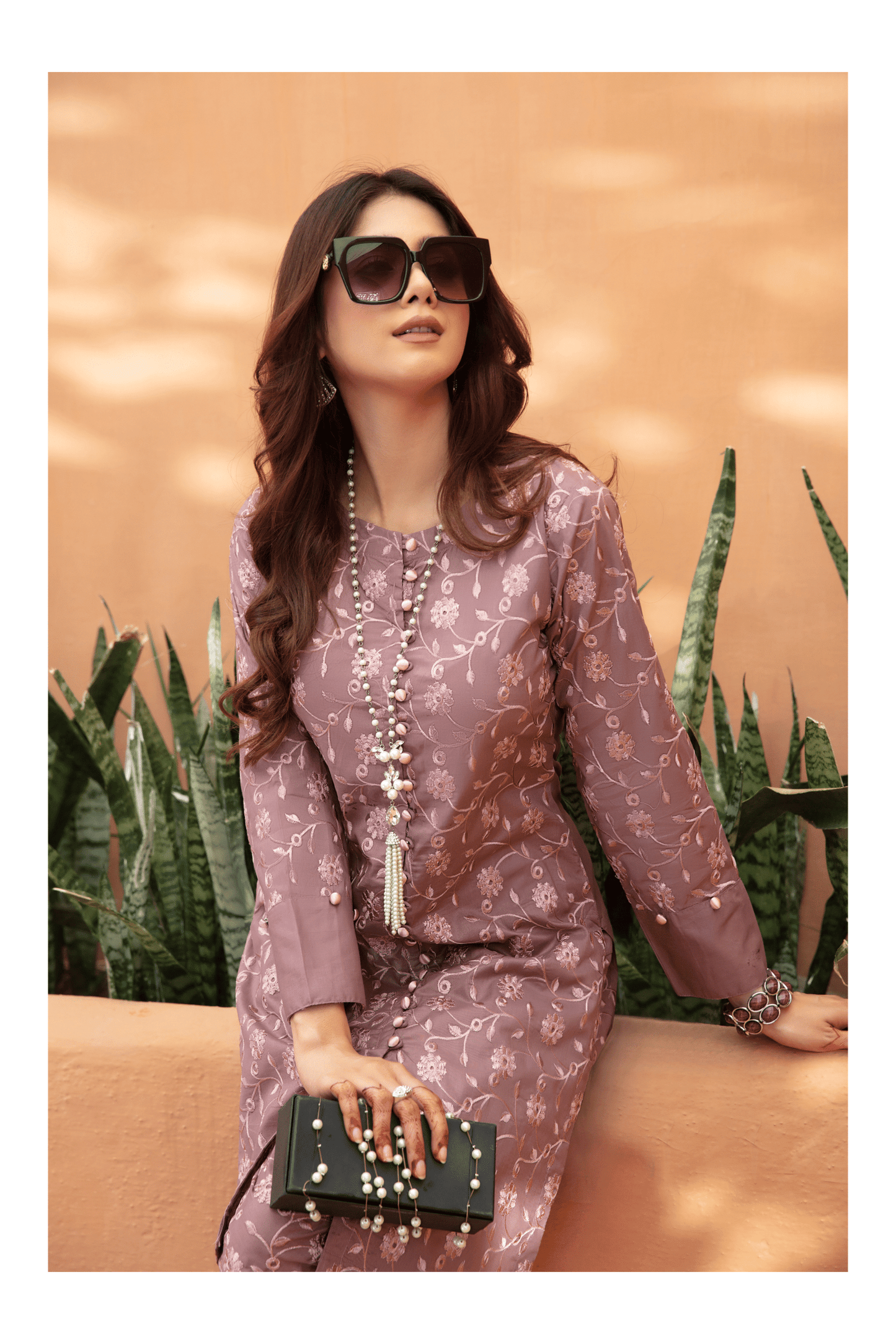 (Rose Brown) 2 Piece Embroidered Lawn Outfit - Simrans