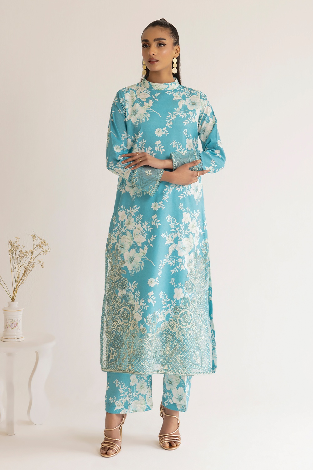 (Pine Green) 3 Piece "Dastaan" Embroidered Lawn Dress - Esra Fashion