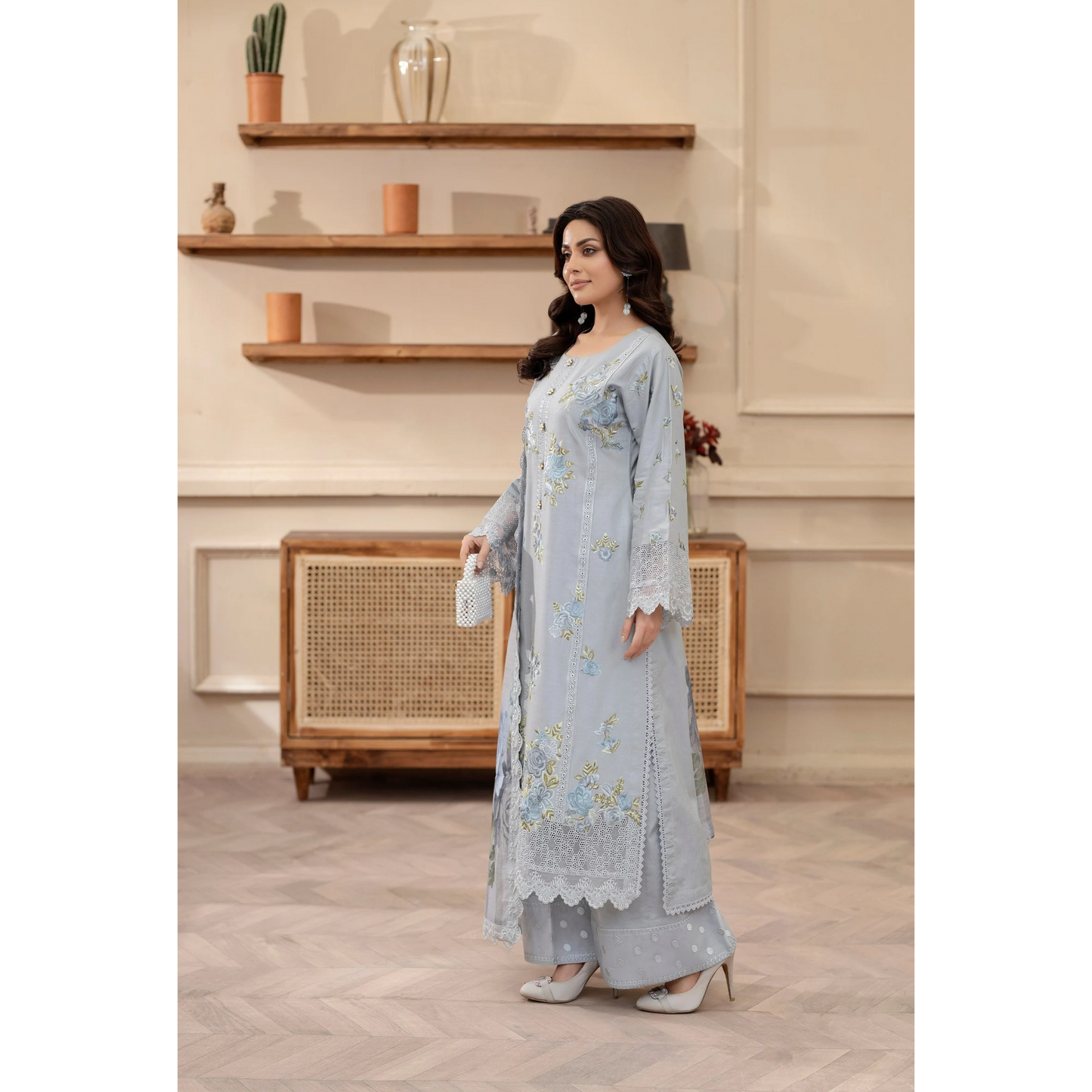 KC-1438 Embroidered Cambric Cotton Dress Ready to Wear 3 Pc - Karma Collection