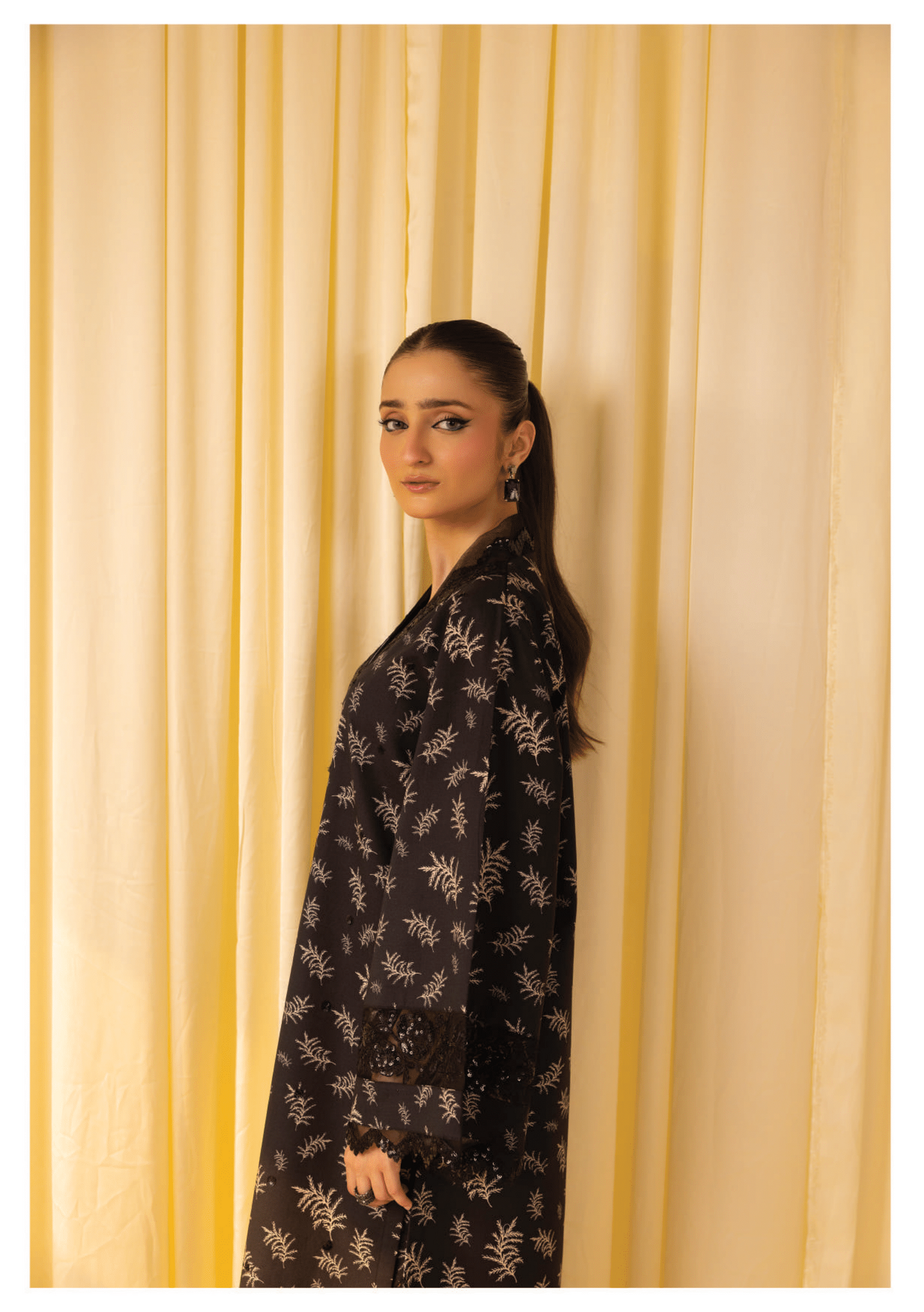 Black 3 Pc Printed embroidered lawn dress - Muskin