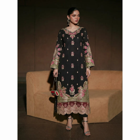 UTT-23 Embroidered Viscose Linen Kaftan Style 2 Piece Co Ord Set Collection by Traditional Thread