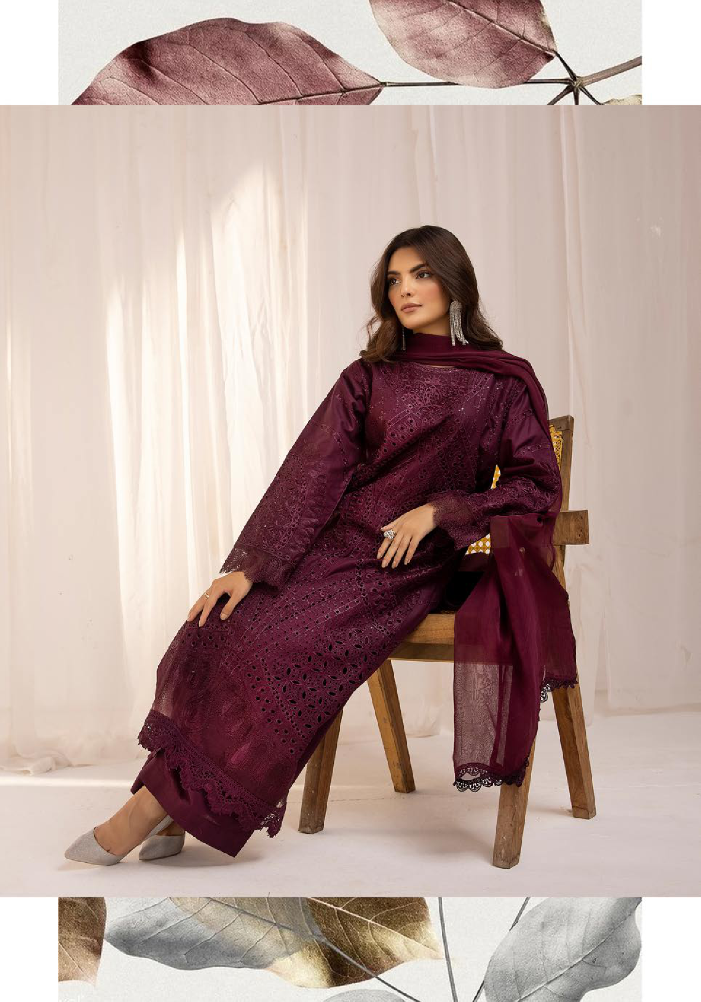 (Maroon) 3 Pc Luxury Chikankari Lawn Dress-Simrans