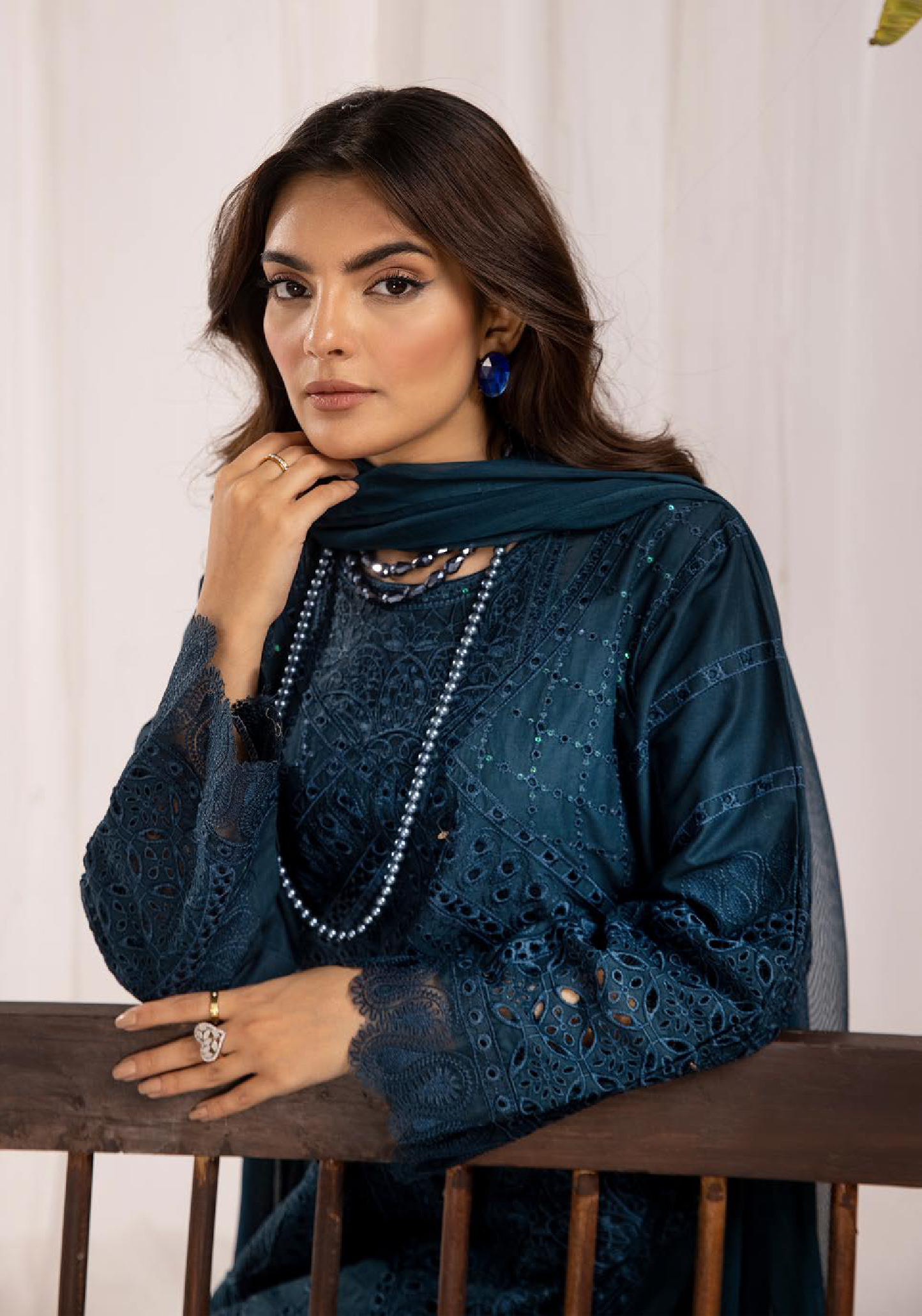 (Blue) 3 Pc Luxury Chikankari Lawn Dress-Simrans