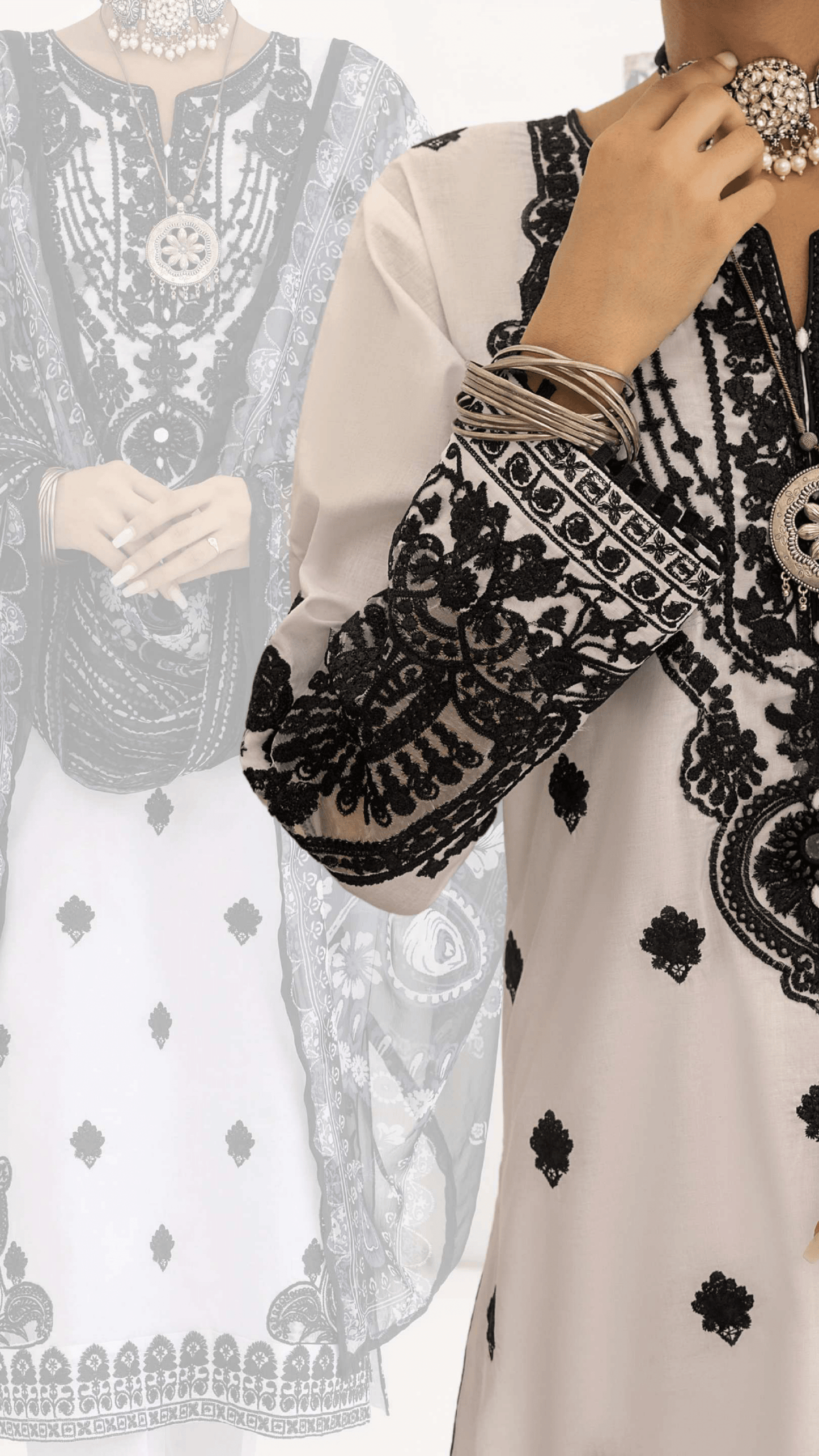 White 3 Pc Embroidered Cotton Lawn Dress - Casuallite