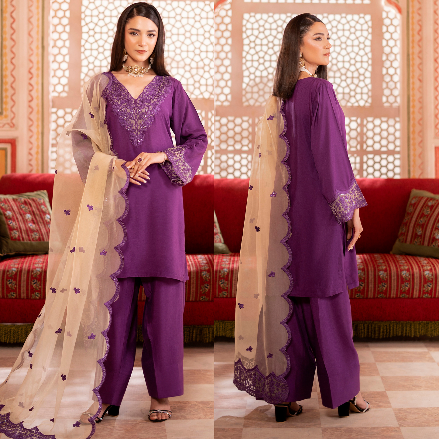RA-19 Luxury Raw Silk Embroidered Farshi Shalwar Collection |Ready to Wear | Raniya.h
