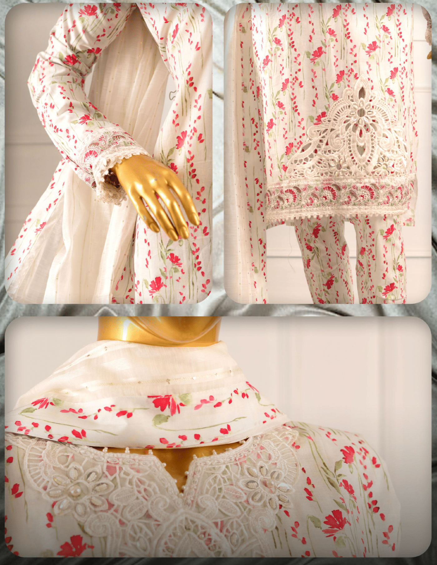 (White) 3 Pc Embroidered Printed Lawn Dress (RIVAAJ)