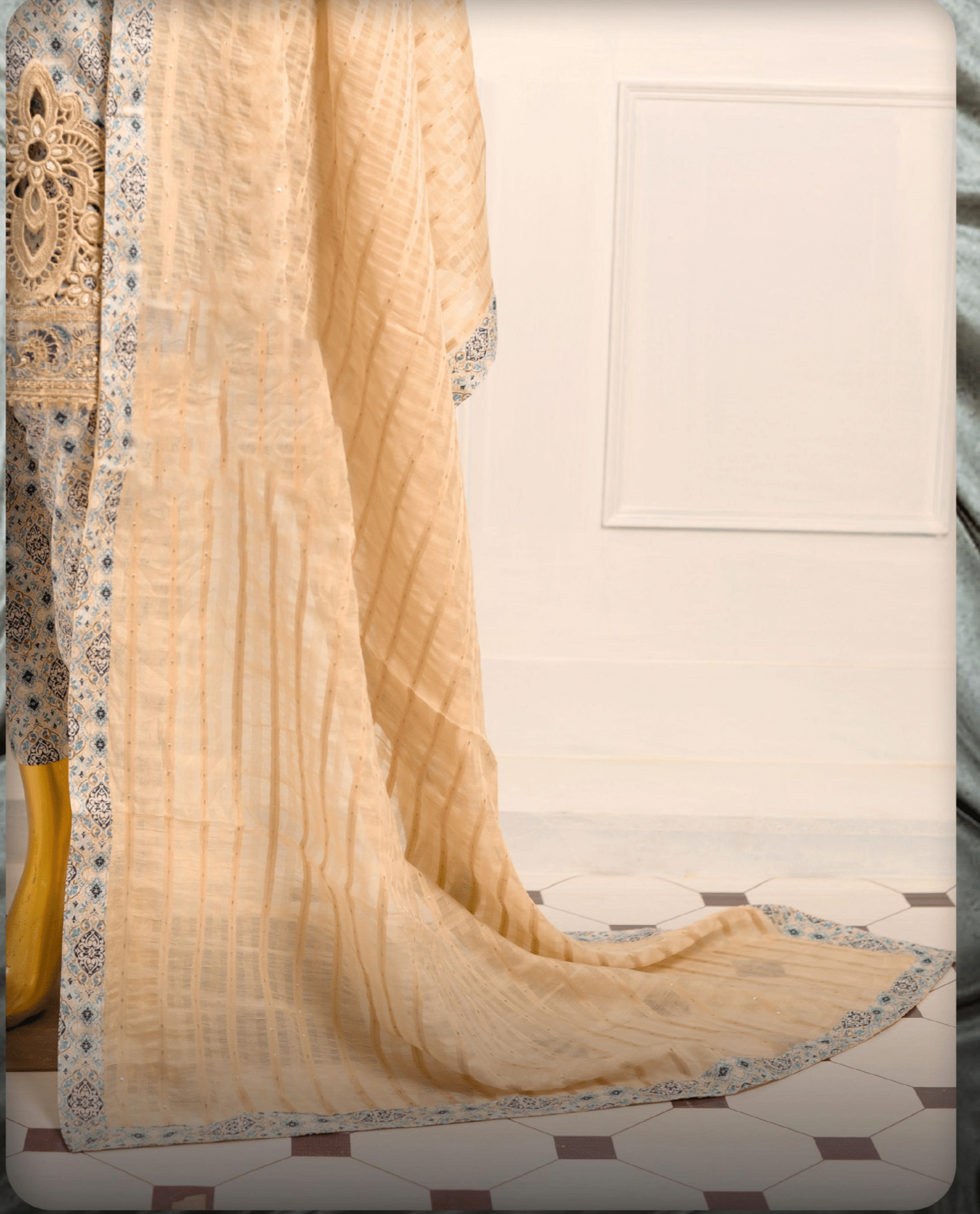 (Light blue) 3 Pc Embroidered Printed Lawn Dress (RIVAAJ)