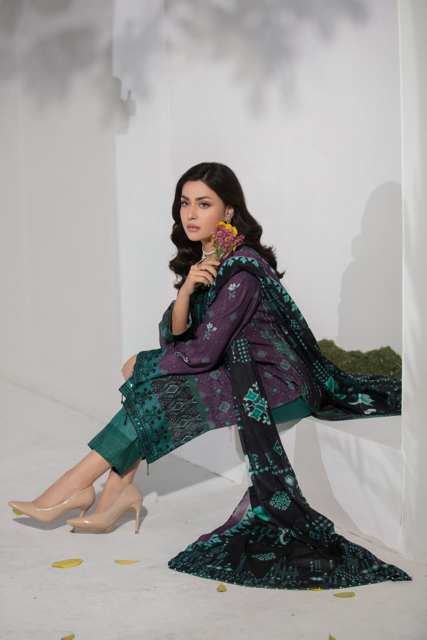 (DIGITAL AUTUMN) 3 Pc Embroidered Cambric Cotton Suit-Heera's