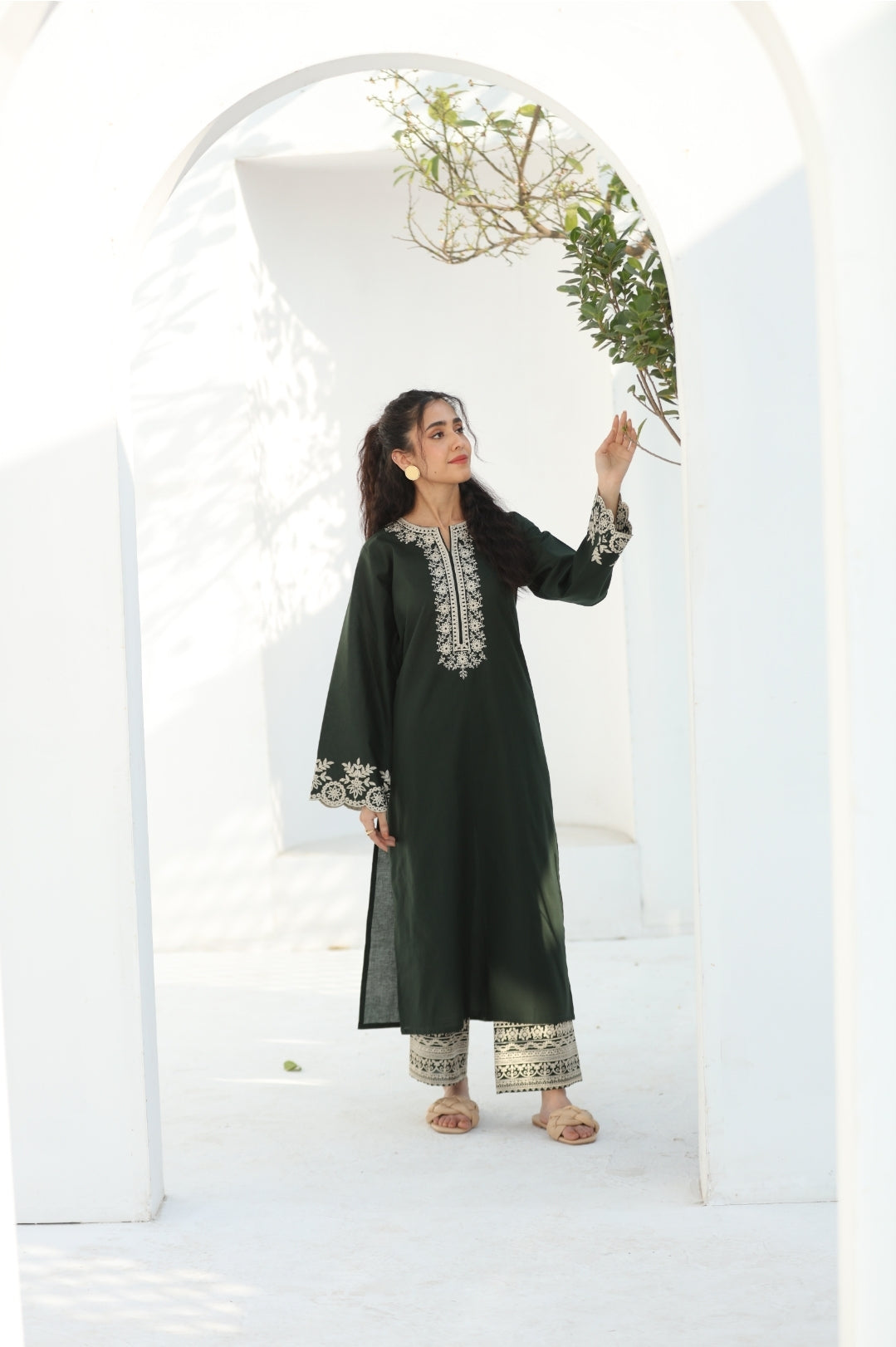 2 Pc Ready to wear Embroidered Cotton Outfit - Umnaa