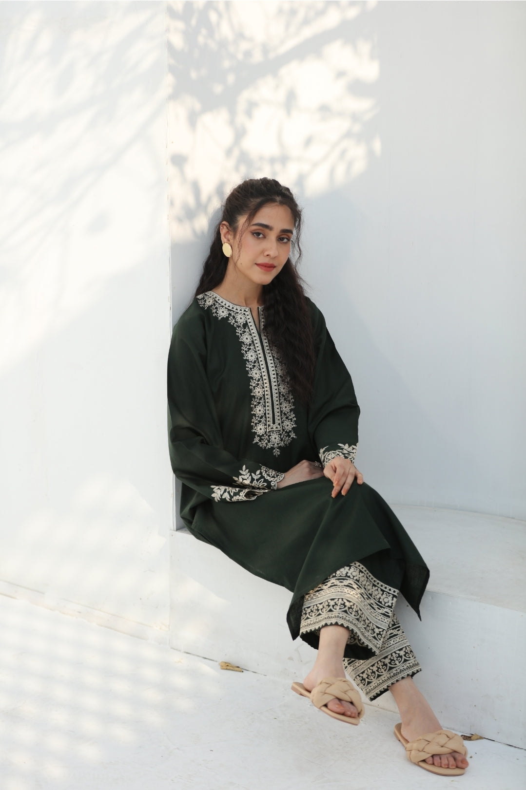 2 Pc Ready to wear Embroidered Cotton Outfit - Umnaa