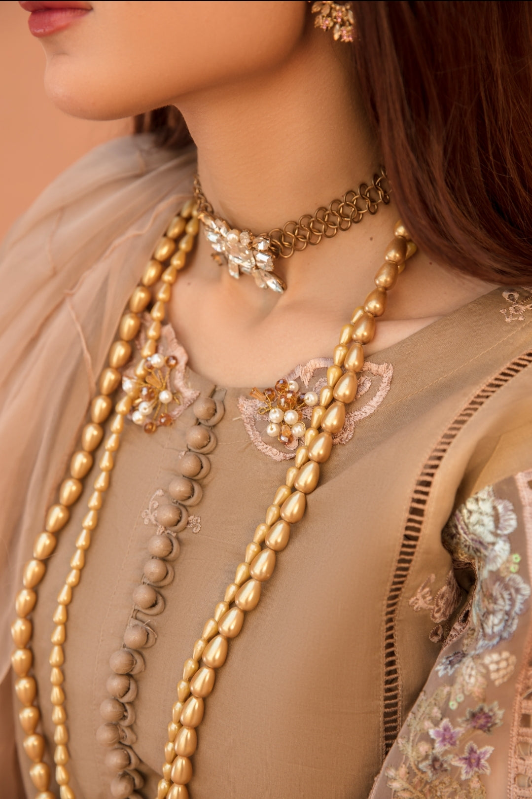 (CARAMEL) 3 Pc "NAKHRA" Embroidered Luxury Lawn By Simrans