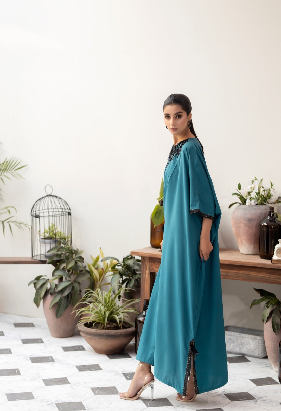 (BLUE) 2 pc grip Kaftan Ready to Wear Dress by Simrans