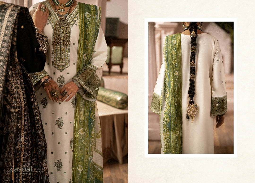 (White) 3 Pc Embroidered Cotton Collection - Casual lite