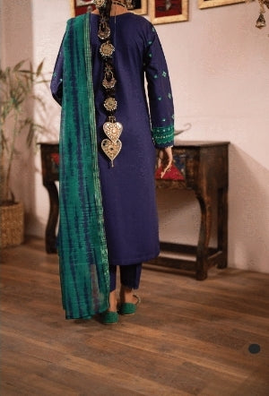 (Blue) 3 Pc Embroidered Cotton Collection - Casual lite