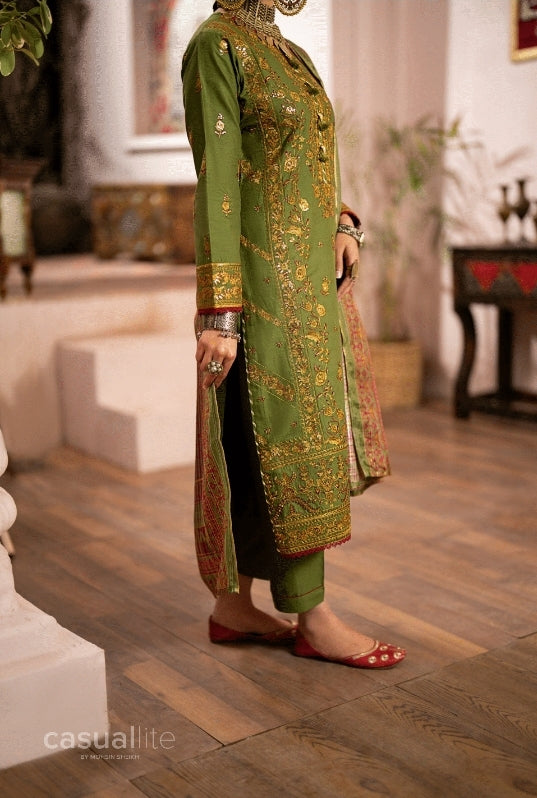 (Green) 3 Pc Embroidered Cotton Collection - Casual lite